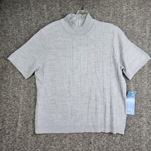 Koret Petite Sweater Tee Women PM Heather Grey Cable Knit‎ Mock Neck KC497051P